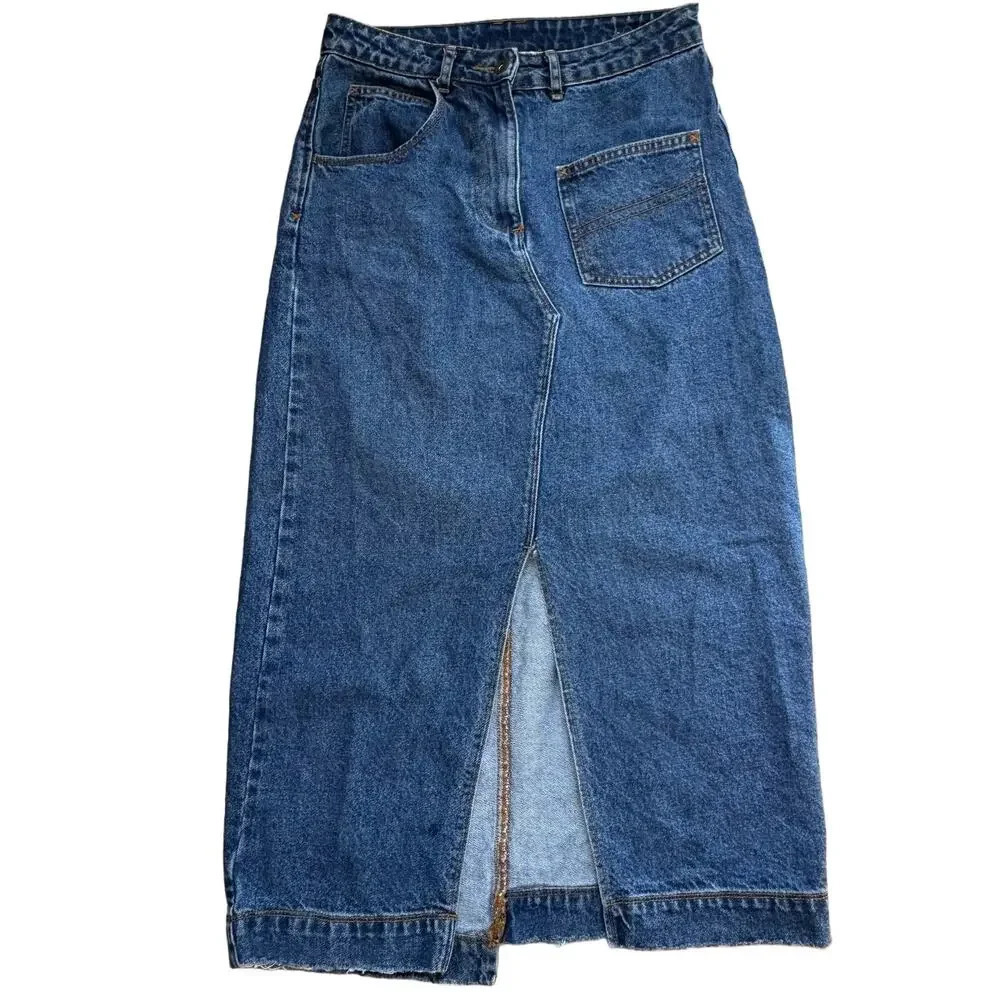 Collusion maxi skirt dark blue denim size 6